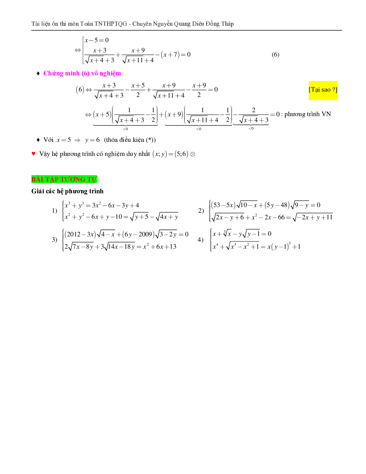 Giải hệ phương trình bằng phương pháp hàm số (trang 3)