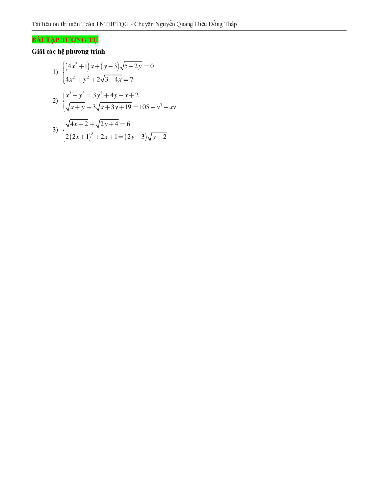 Giải hệ phương trình bằng phương pháp hàm số (trang 7)
