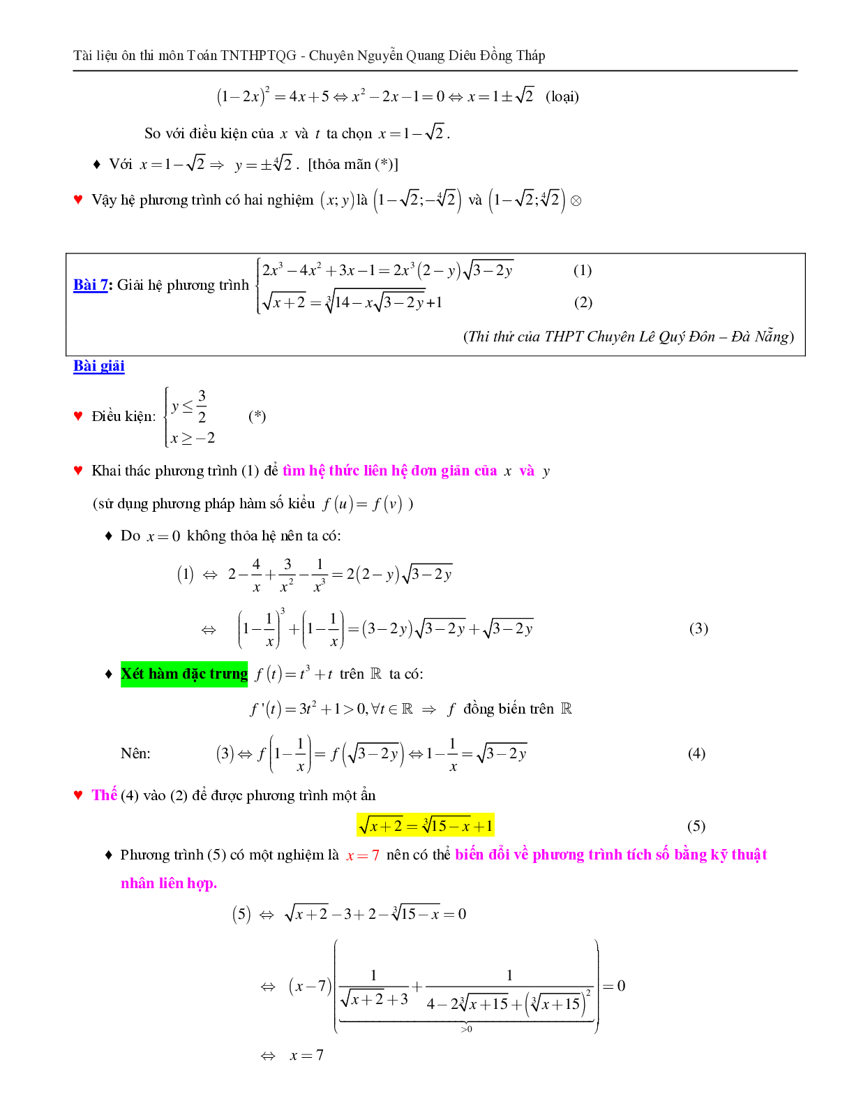 Giải hệ phương trình bằng phương pháp hàm số (trang 9)