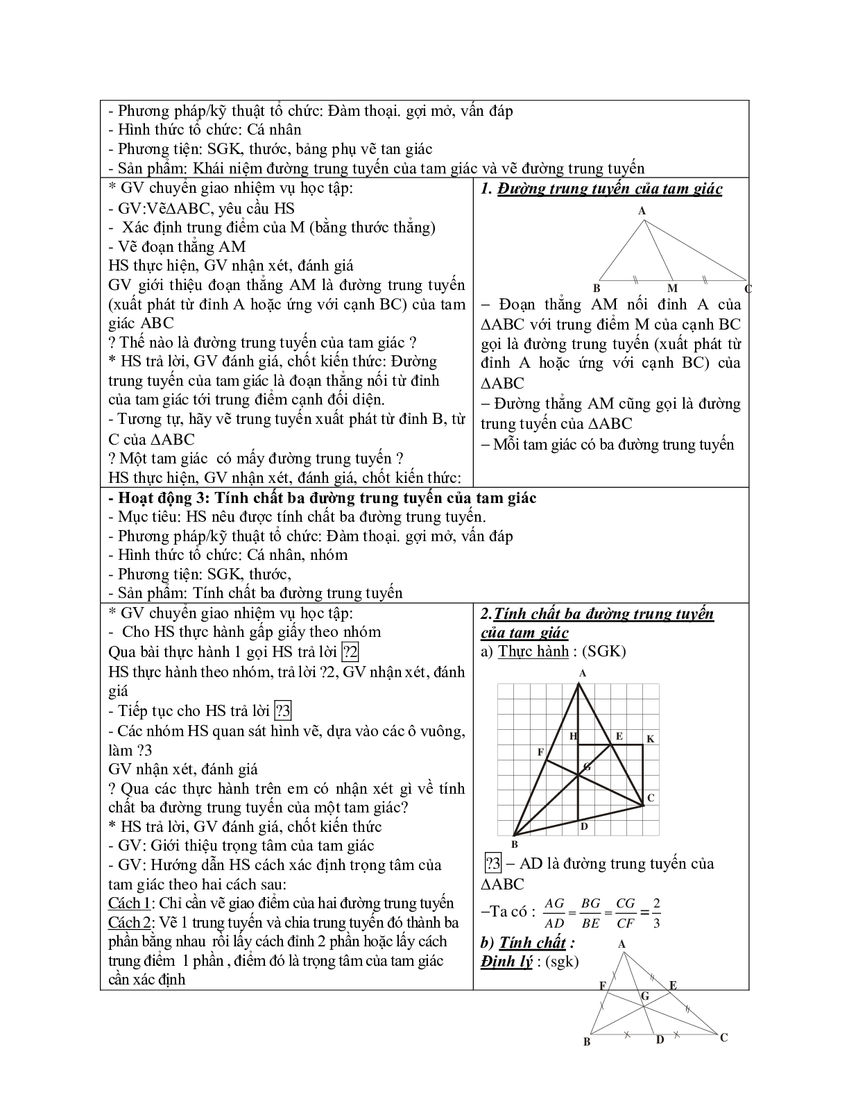 Giáo án Toán 7 bài 4: Tính chất ba đường trung tuyến của tam giác mới nhất (trang 2)