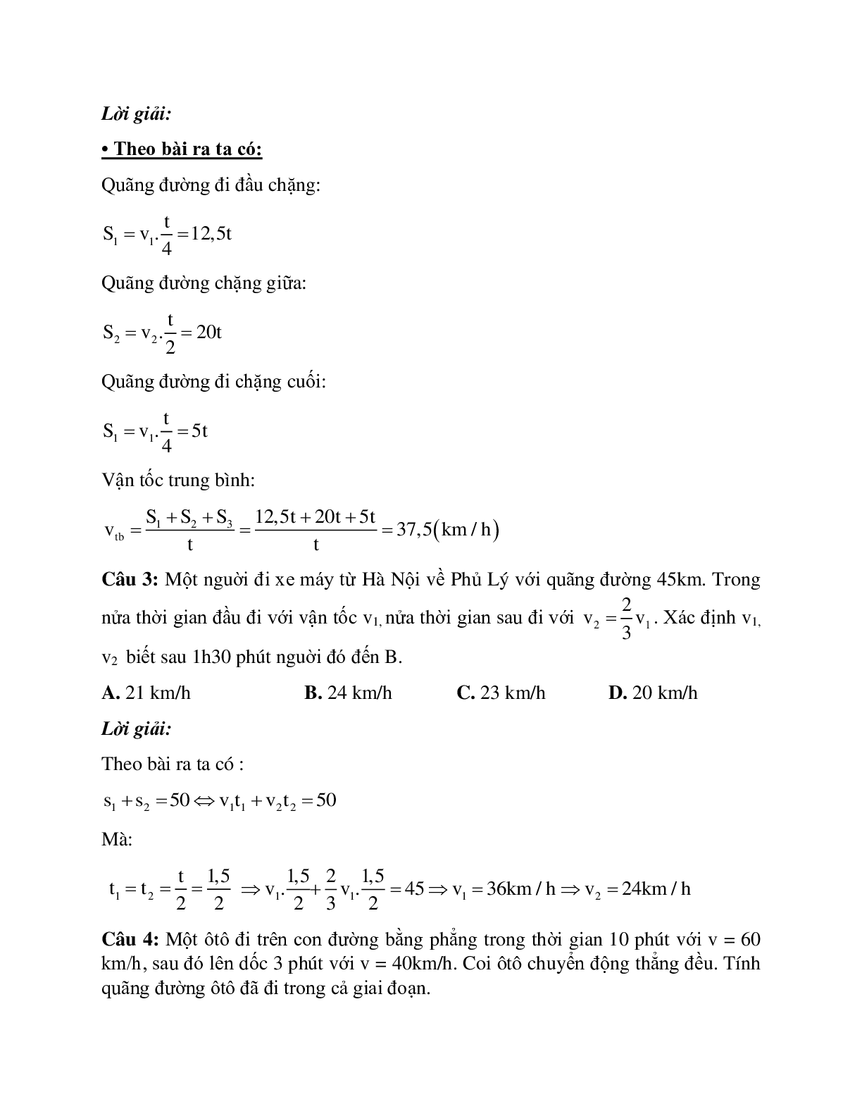 Phương pháp giải và bài tập về Xác định vận tốc trung bình. xác định các giá trị trong chuyển động thẳng đều (trang 2)