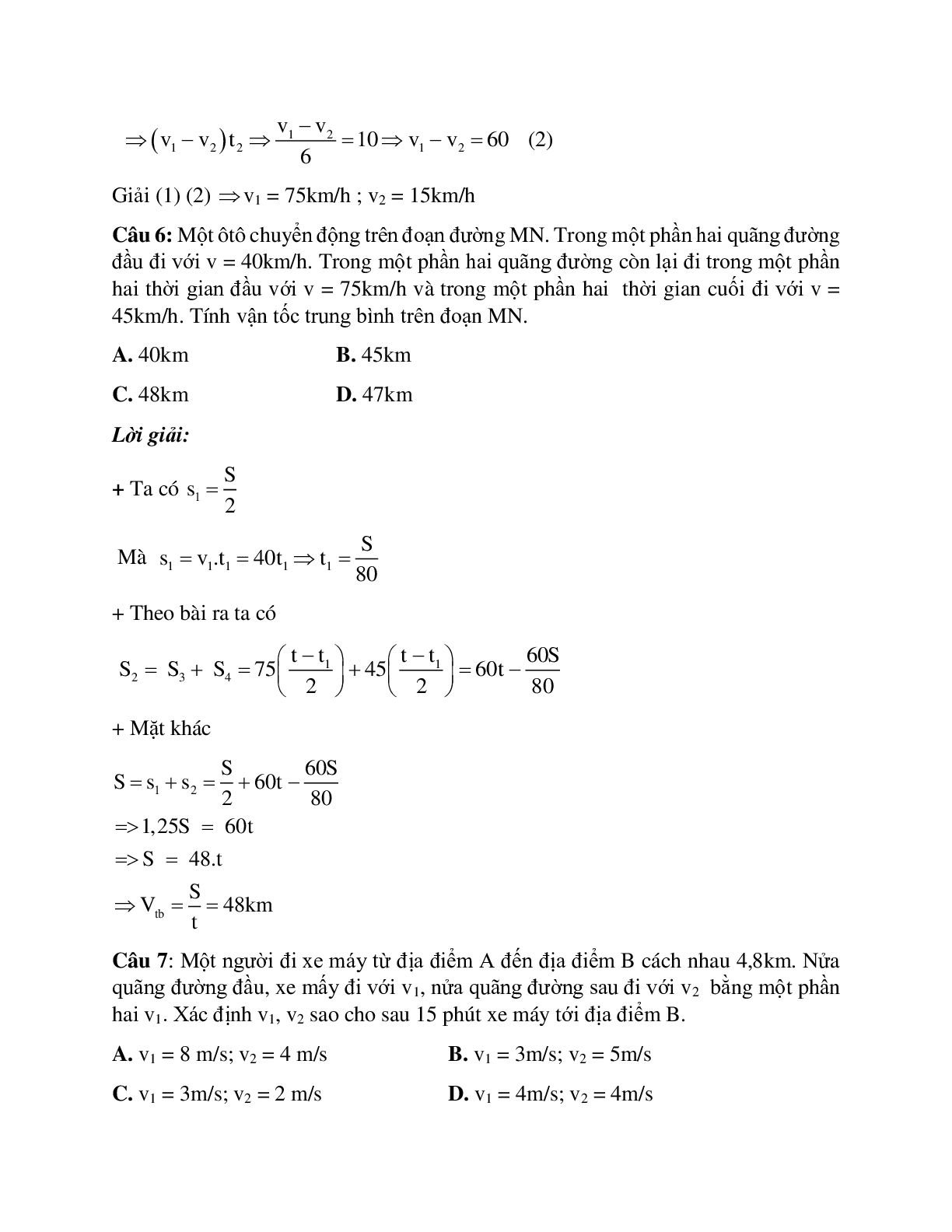 Phương pháp giải và bài tập về Xác định vận tốc trung bình. xác định các giá trị trong chuyển động thẳng đều (trang 4)
