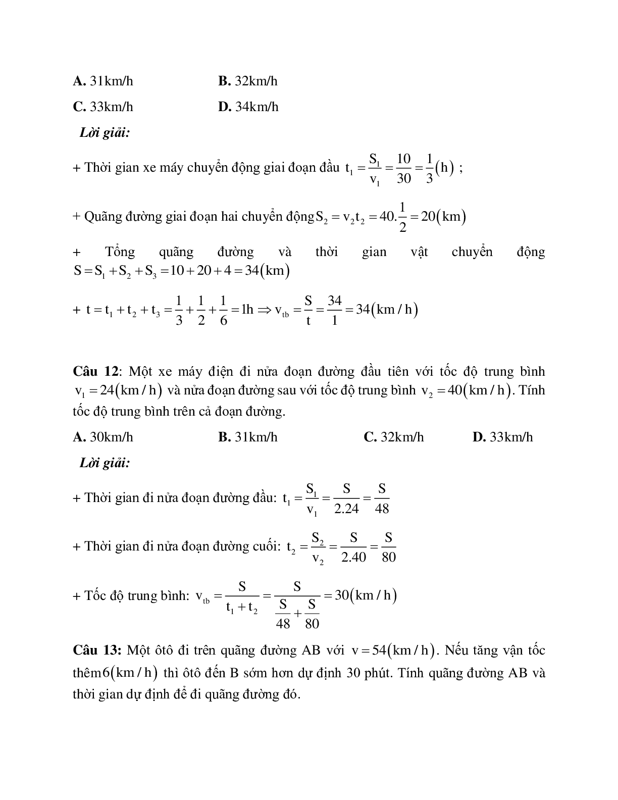 Phương pháp giải và bài tập về Xác định vận tốc trung bình. xác định các giá trị trong chuyển động thẳng đều (trang 7)