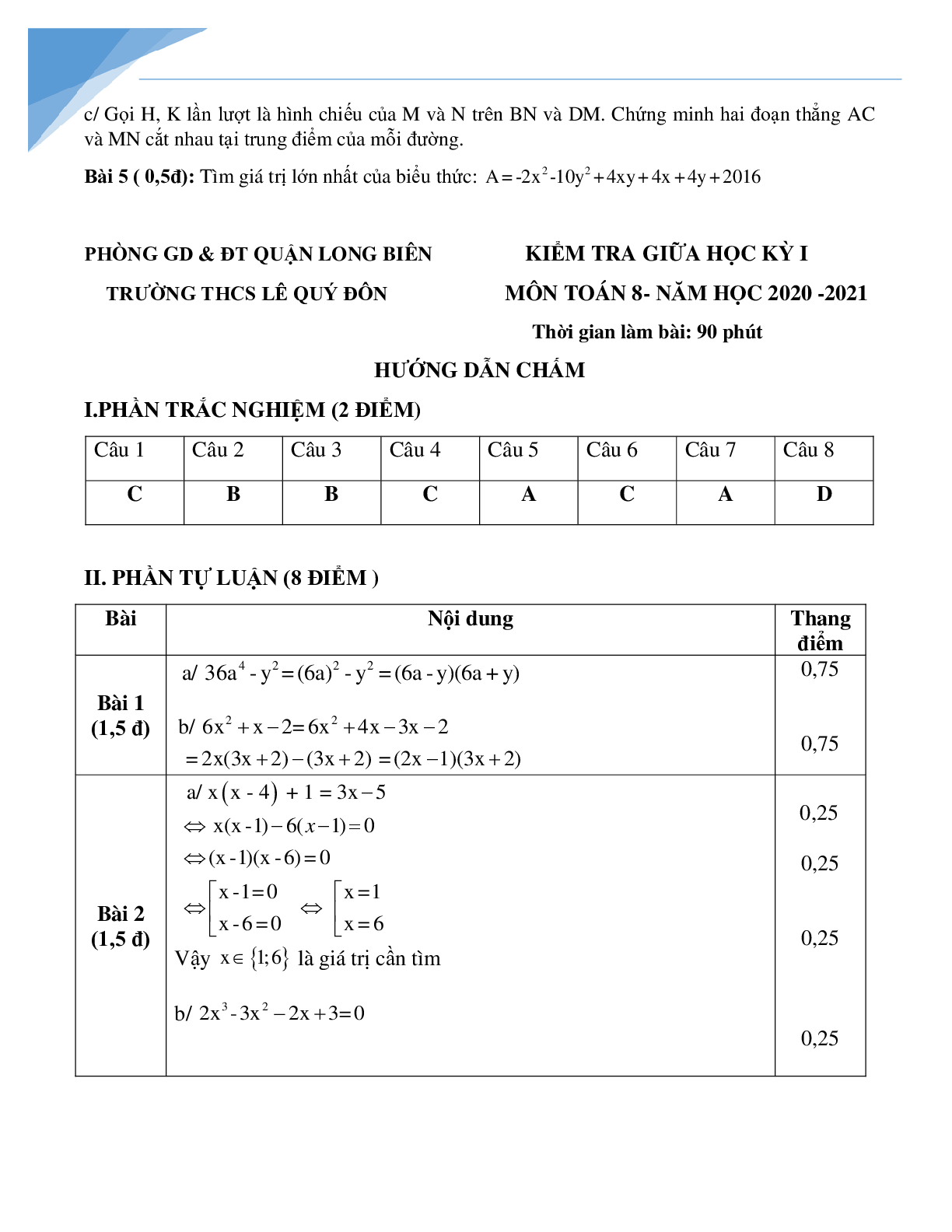 Đề giữa kì 1 môn toán lớp 8 Hà Nội năm học 2022 - 2023 (trang 2)