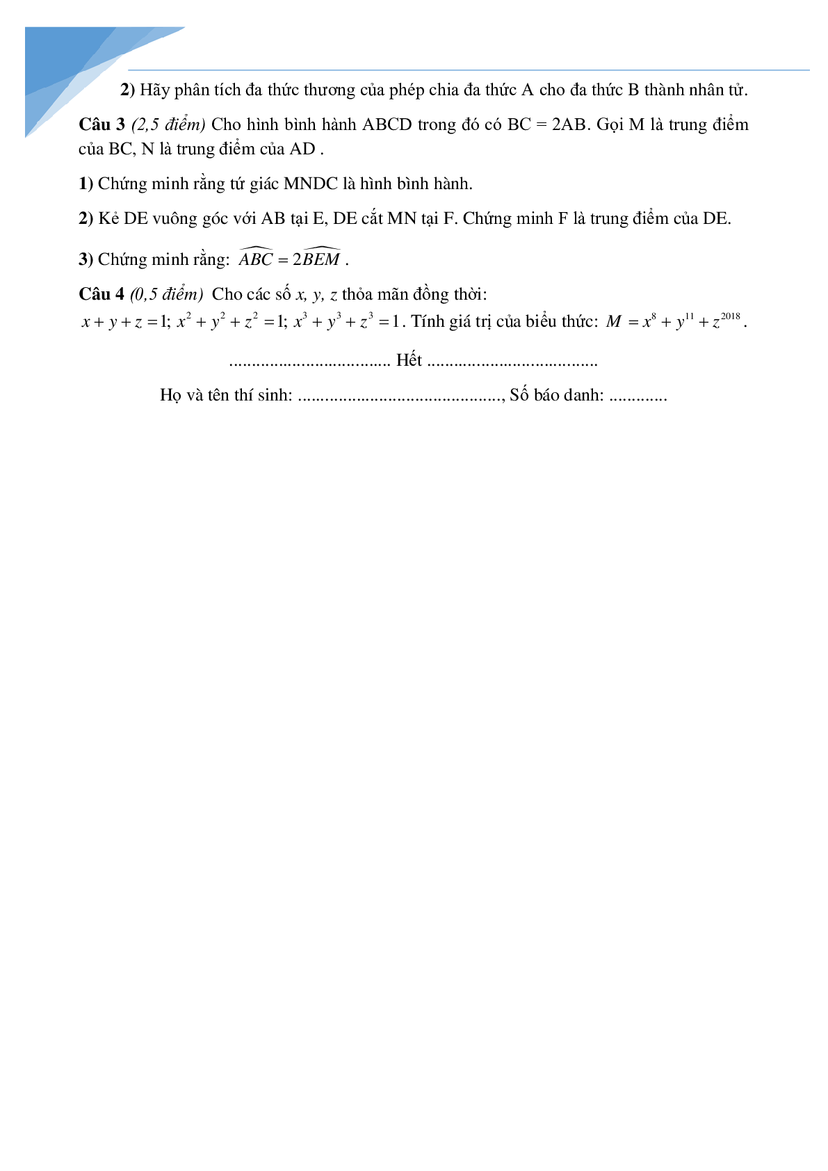 Đề giữa kì 1 môn toán lớp 8 Hà Nội năm học 2022 - 2023 (trang 5)