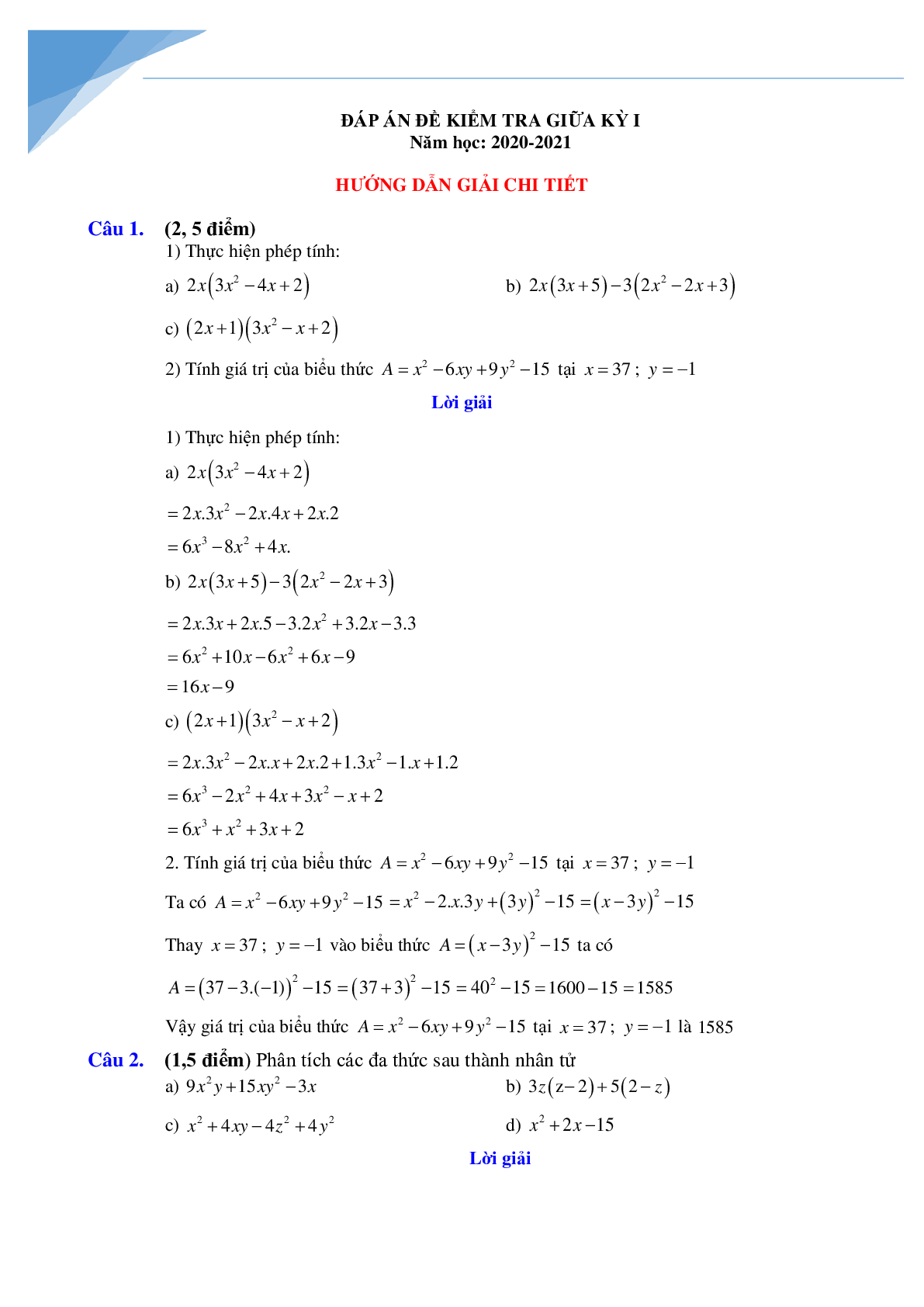 Đề giữa kì 1 môn toán lớp 8 Hà Nội năm học 2022 - 2023 (trang 9)
