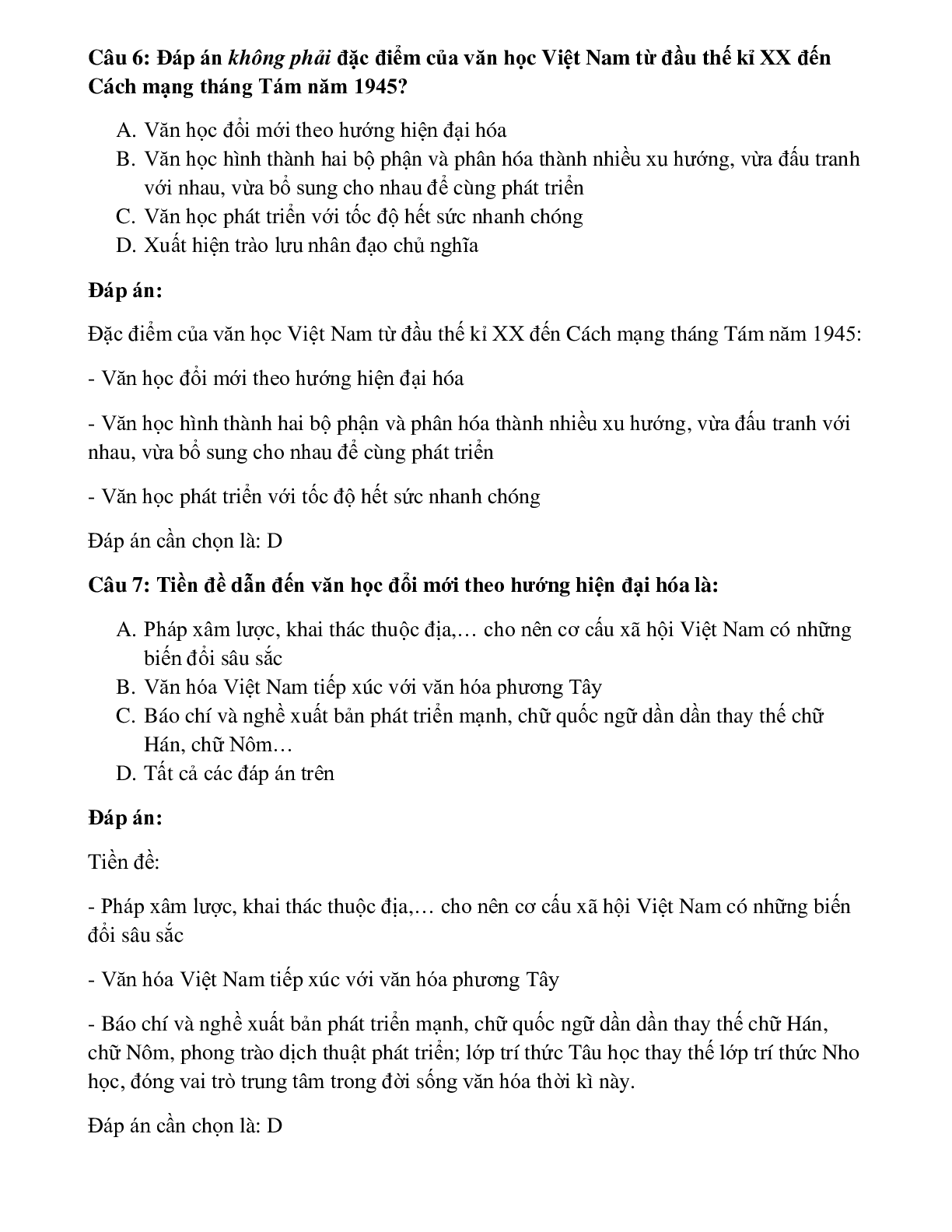 33 câu Trắc nghiệm Khái quát văn học Việt Nam từ TK XX đến 1945 có đáp án 2023 – Ngữ Văn lớp 11 (trang 3)