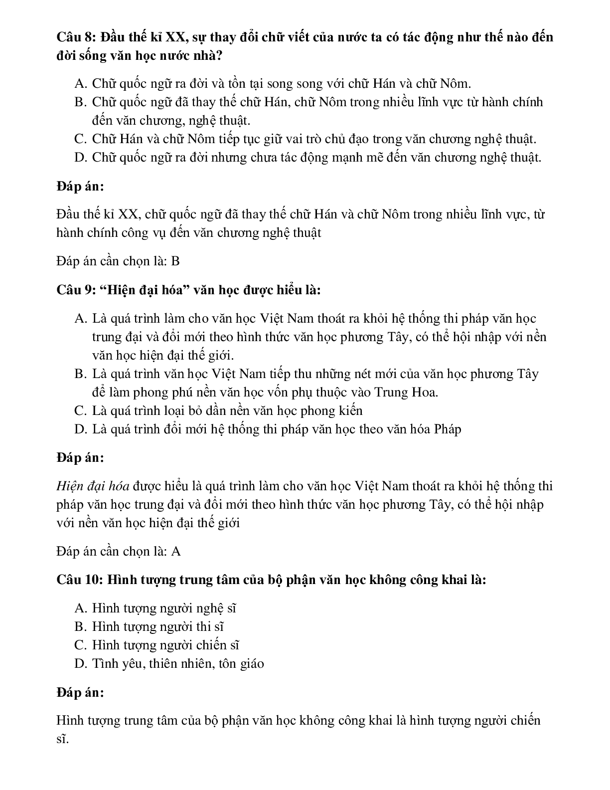 33 câu Trắc nghiệm Khái quát văn học Việt Nam từ TK XX đến 1945 có đáp án 2023 – Ngữ Văn lớp 11 (trang 4)
