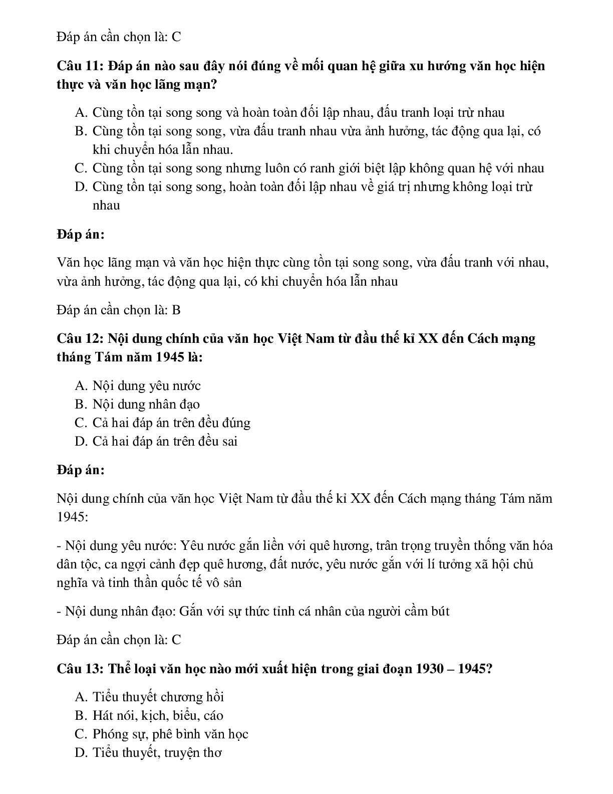 33 câu Trắc nghiệm Khái quát văn học Việt Nam từ TK XX đến 1945 có đáp án 2023 – Ngữ Văn lớp 11 (trang 5)