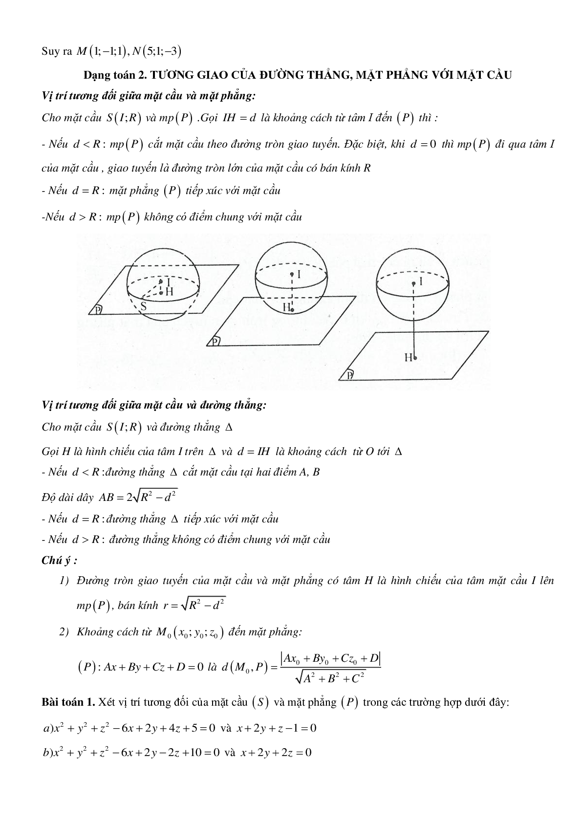Tương giao của đường thẳng, mặt phẳng và mặt cầu (trang 6)