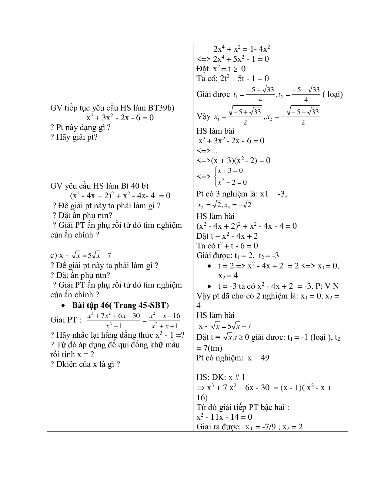 Giáo án Luyện tập Phương trình quy về phương trình bậc hai (2023) mới nhất - Toán 9 (trang 2)
