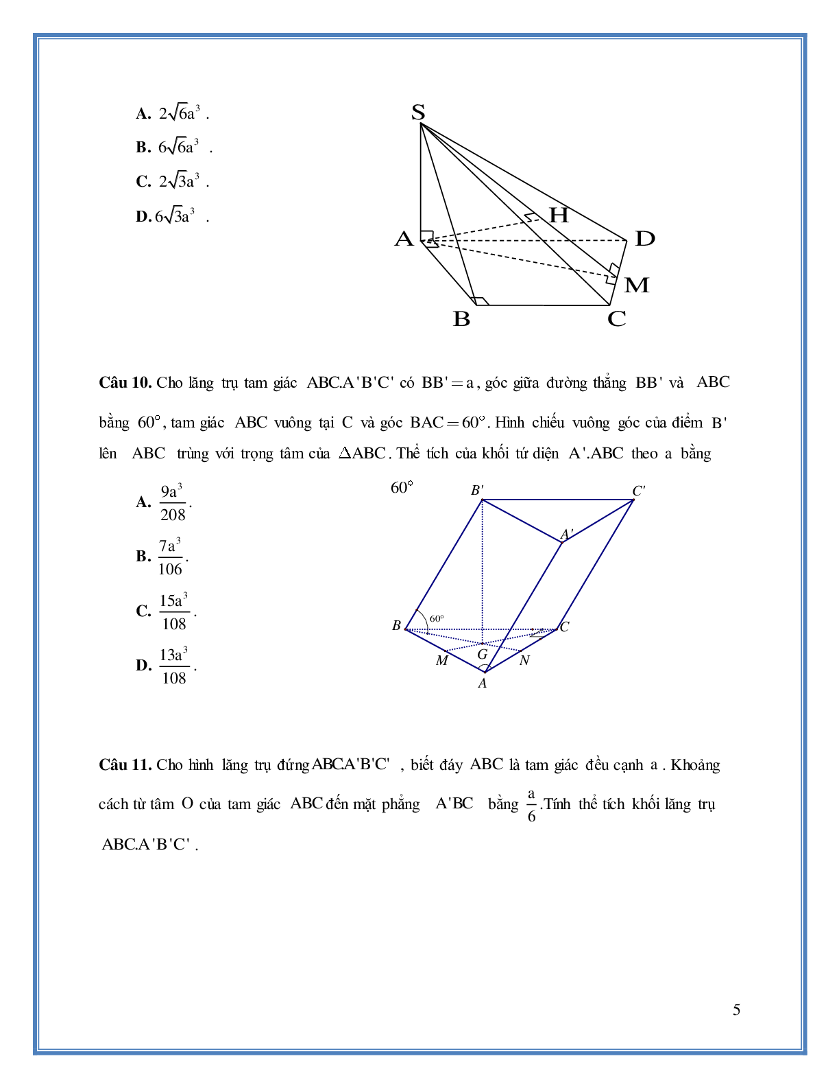 195 bài tập trắc nghiệm thể tích khối đa diện nâng cao - có đáp án (trang 6)