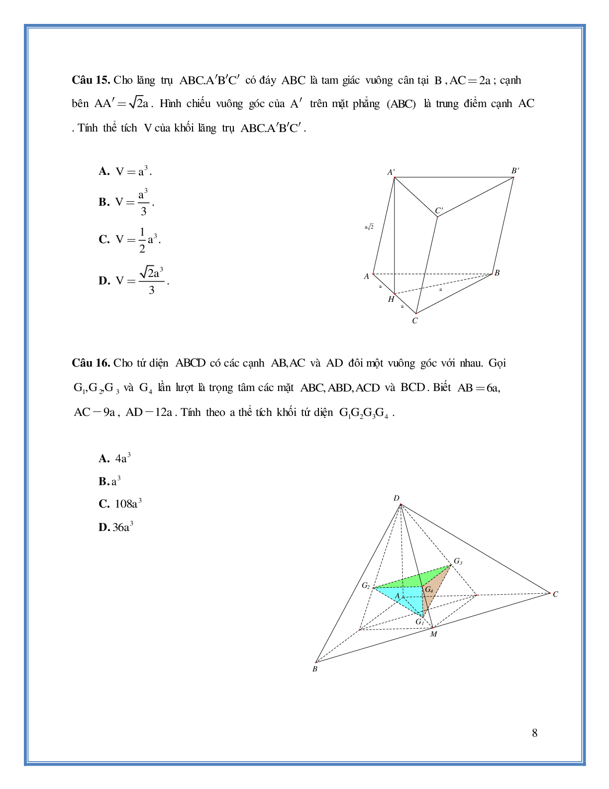 195 bài tập trắc nghiệm thể tích khối đa diện nâng cao - có đáp án (trang 9)