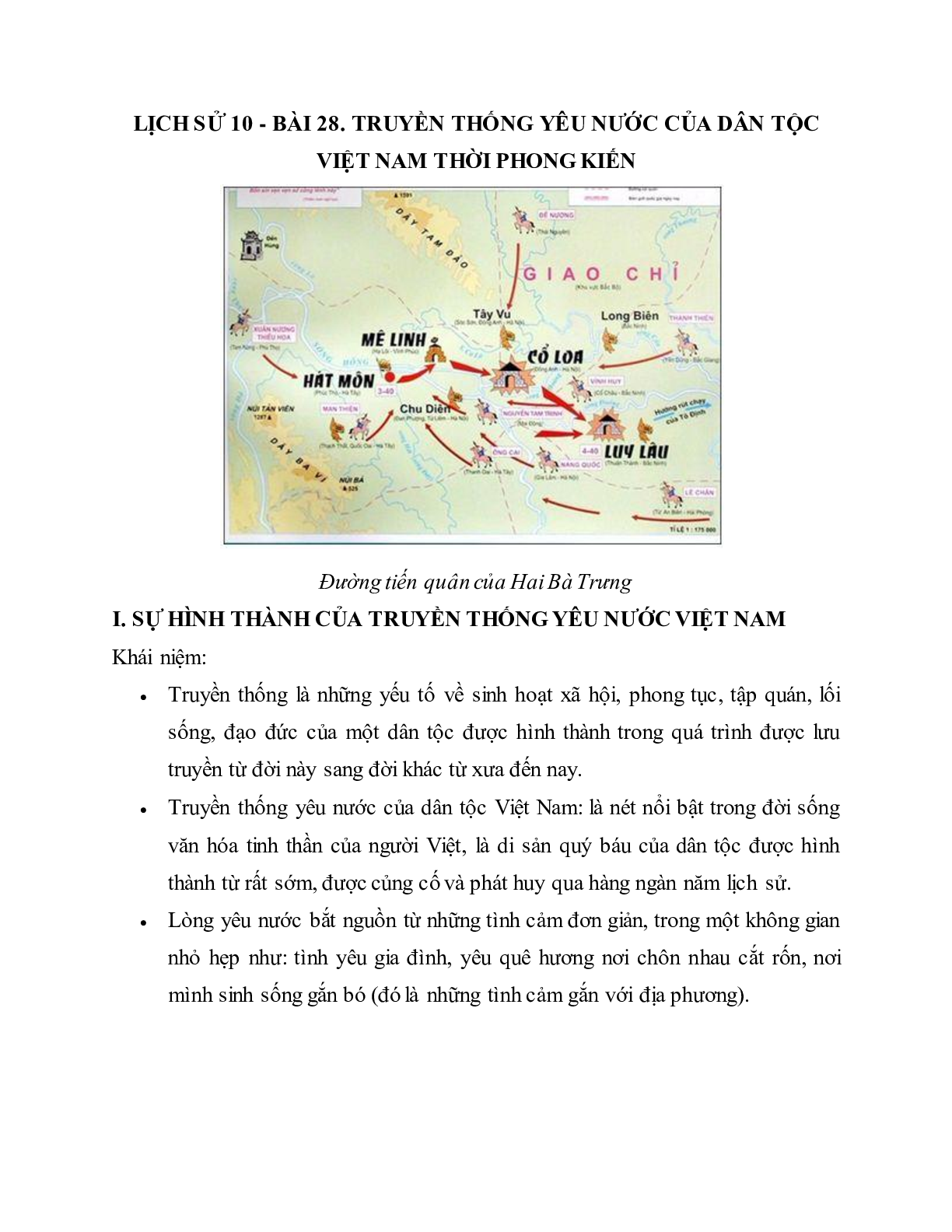 Lý thuyết Lịch sử 10: Bài 28: Truyền thống yêu nước của dân tộc Việt Nam thời phong kiến mới nhất (trang 1)