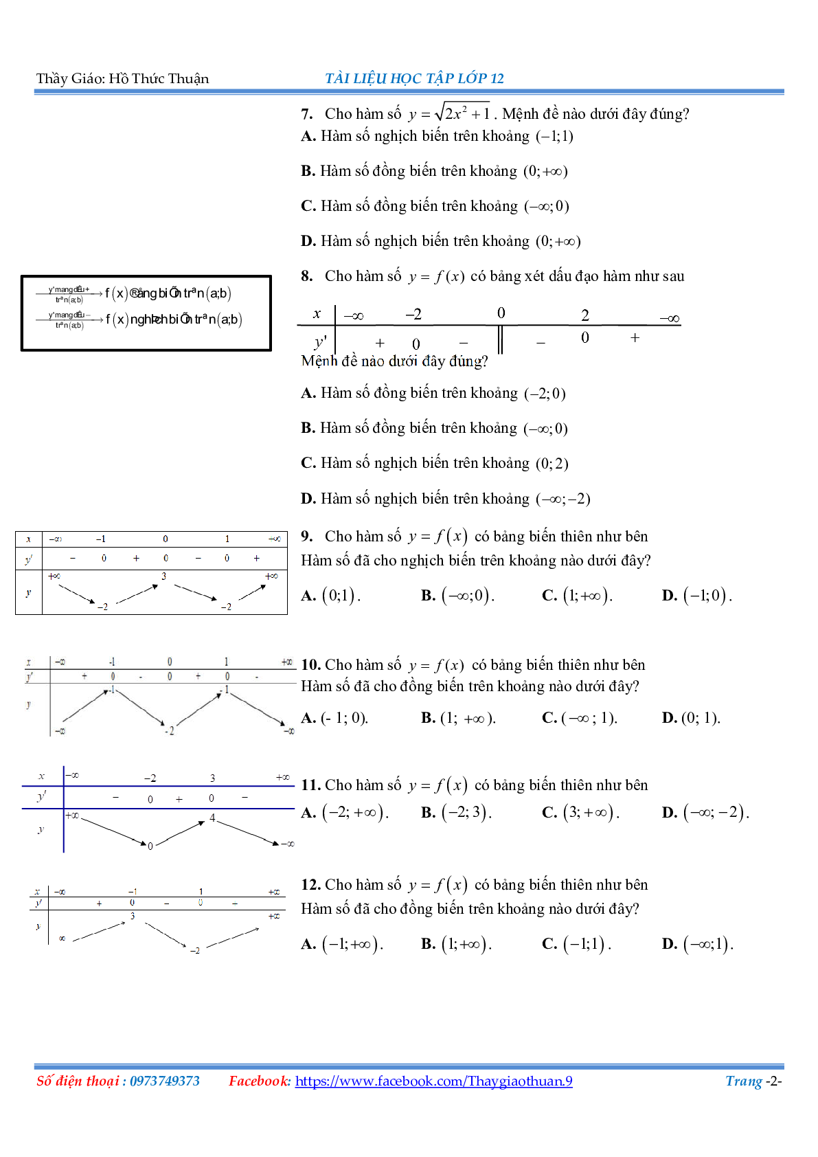 Bài tập về các cách giải đơn điệu Hàm số (trang 2)