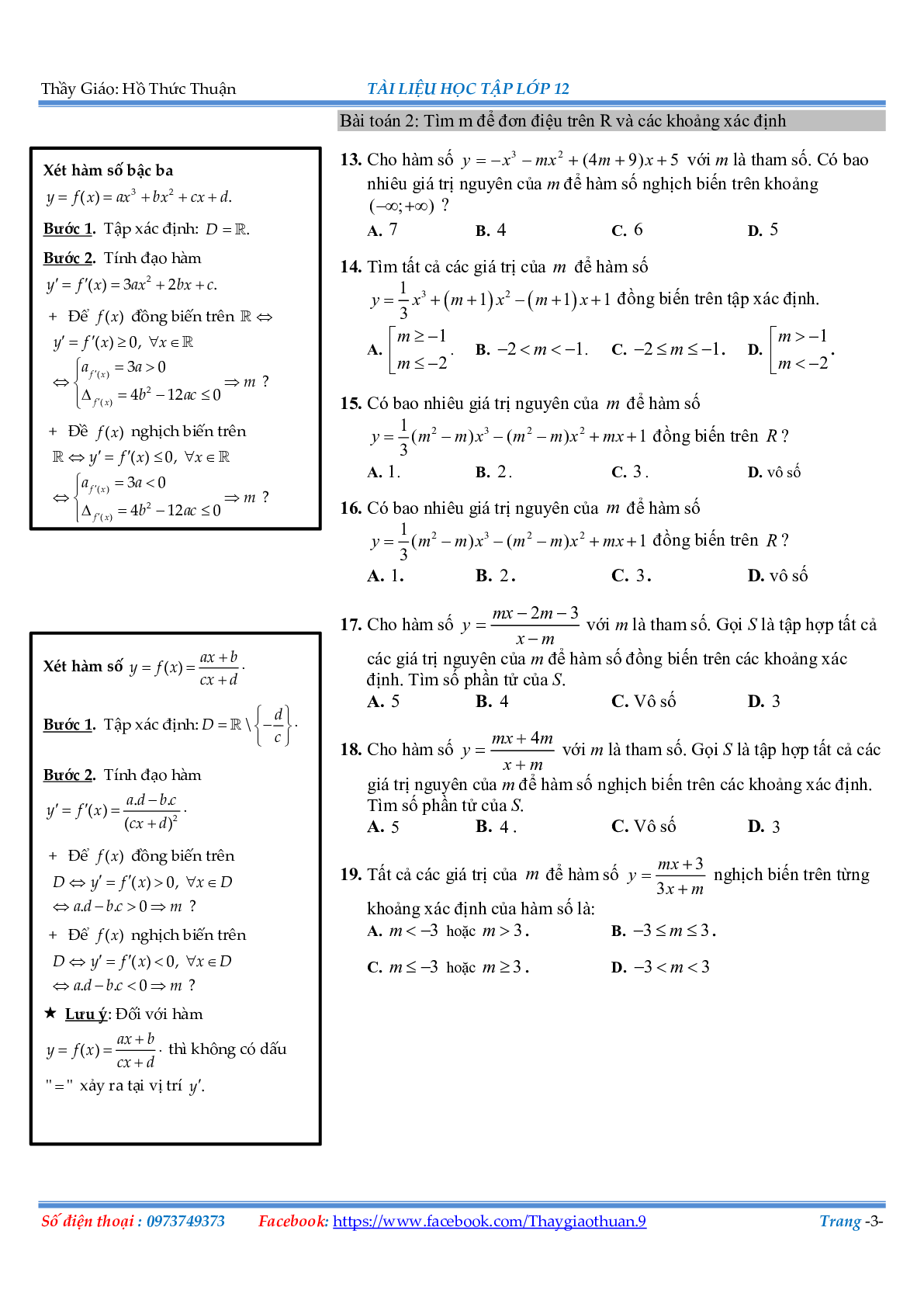 Bài tập về các cách giải đơn điệu Hàm số (trang 3)