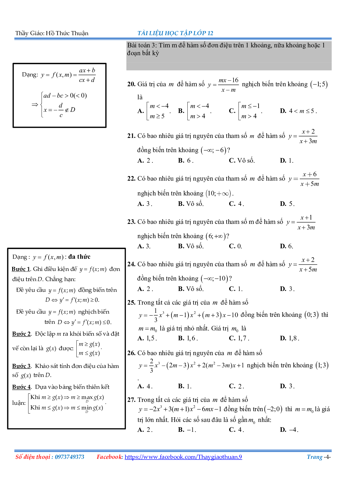 Bài tập về các cách giải đơn điệu Hàm số (trang 4)
