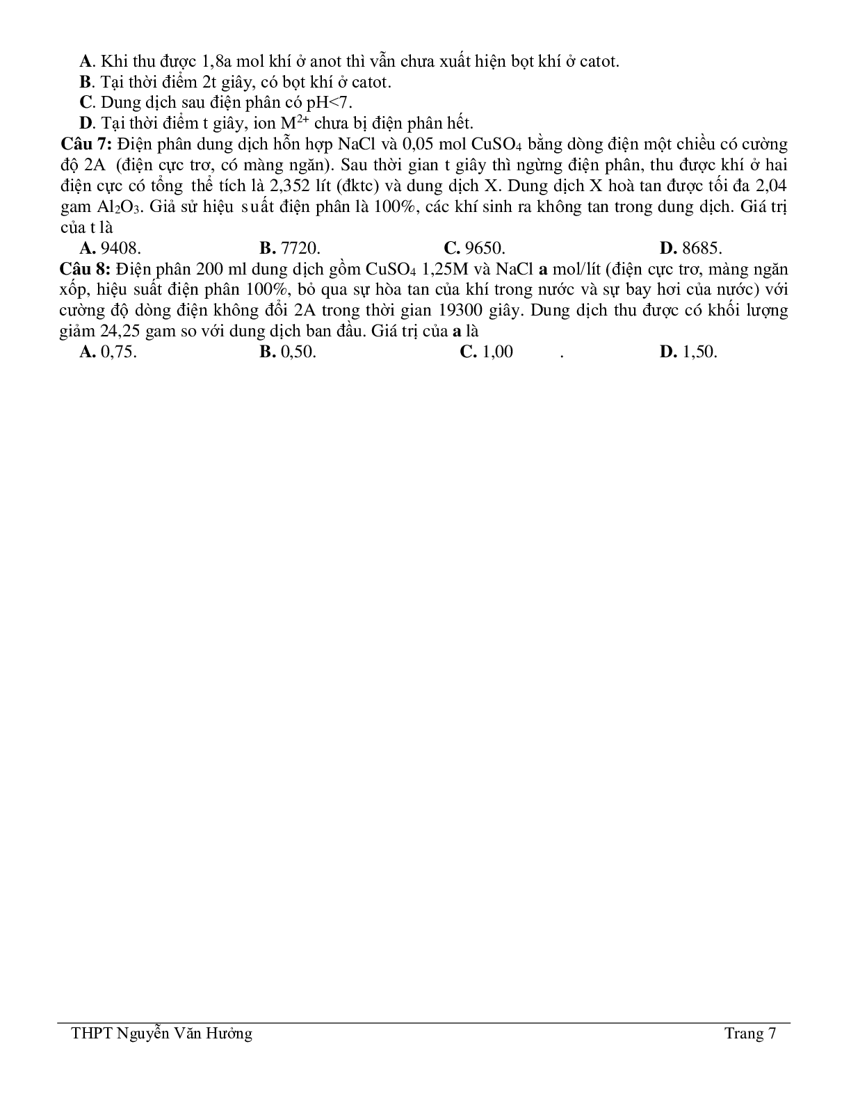 Lý thuyết, bài tập về điện phân có đáp án (trang 7)