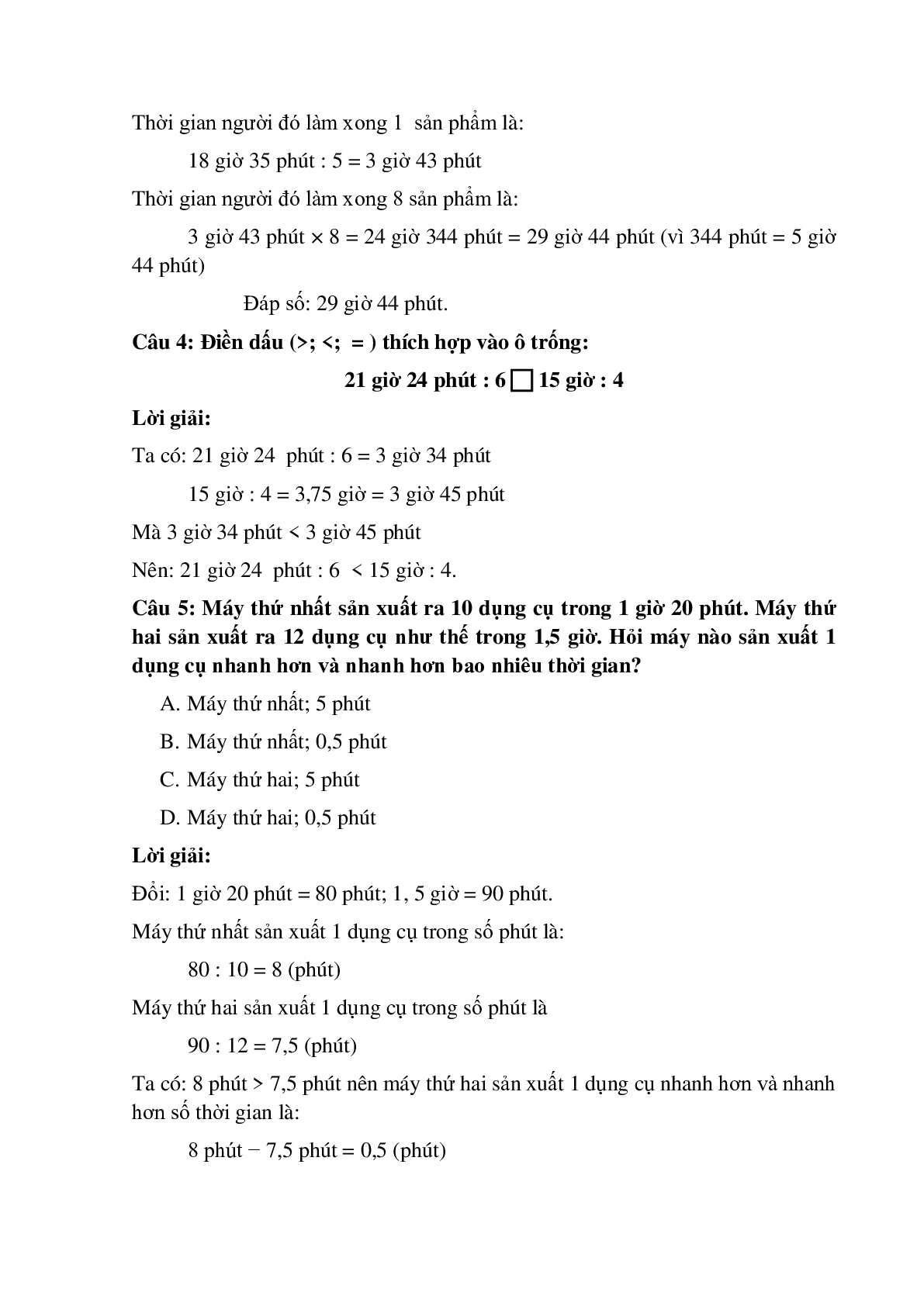 14 câu Trắc nghiệm Chia số đo thời gian với một số có đáp án 2023 – Toán lớp 5 (trang 2)