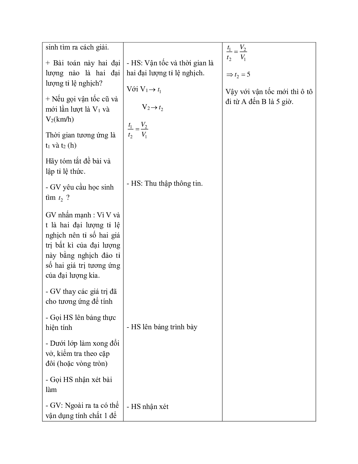 Giáo án Toán học 7 bài 4: Một số bài toán về đại lượng tỉ lệ nghịch hay nhất (trang 3)