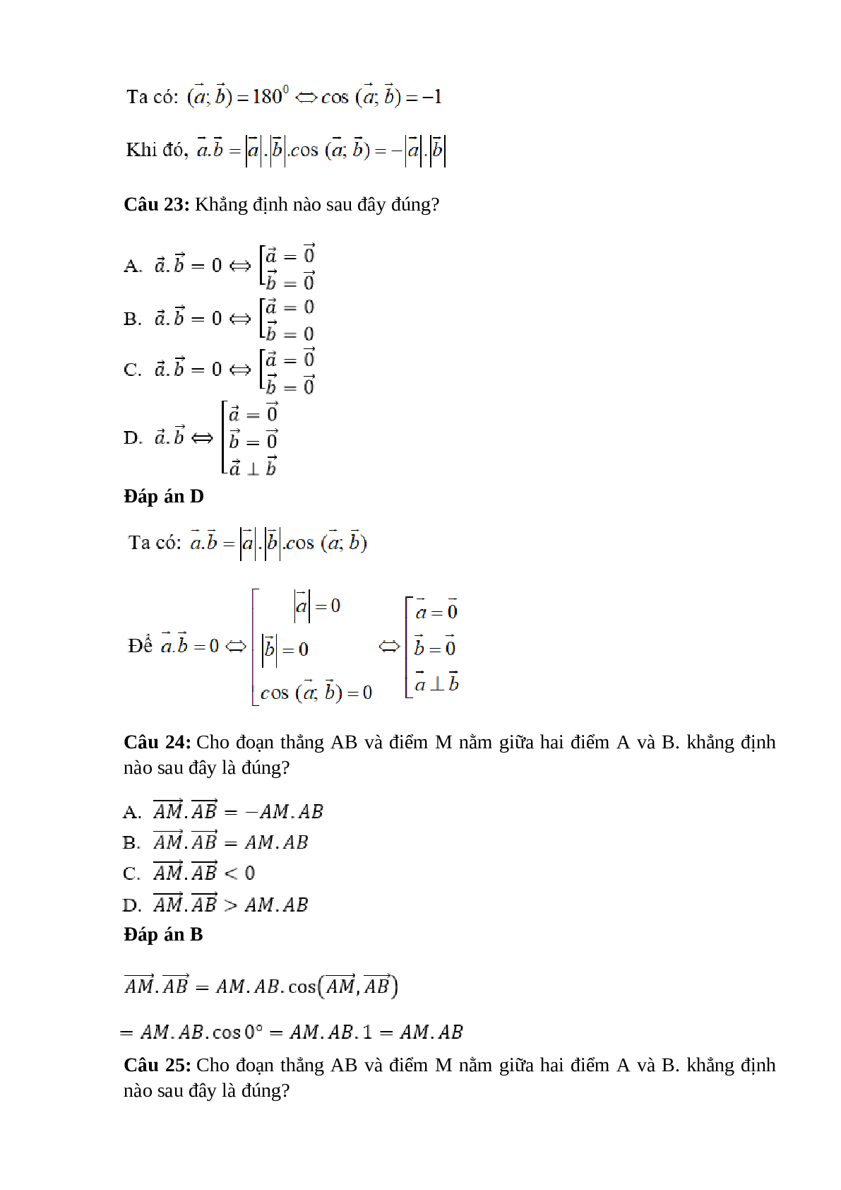 Trắc nghiệm Tích vô hướng của hai vectơ (phần 2) có đáp án – Toán lớp 10 (trang 2)