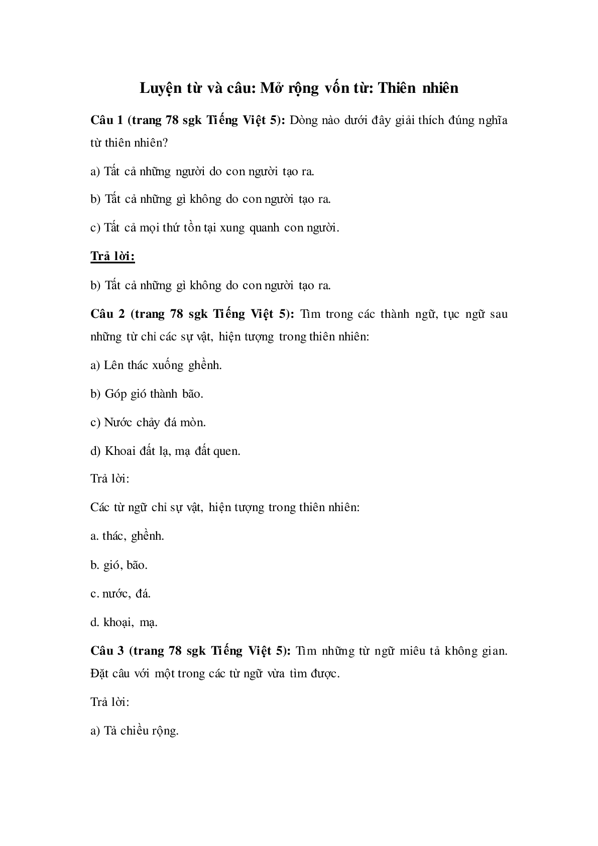 Soạn Tiếng Việt lớp 5: Luyện từ và câu: Mở rộng vốn từ:Thiên nhiên mới nhất (trang 1)