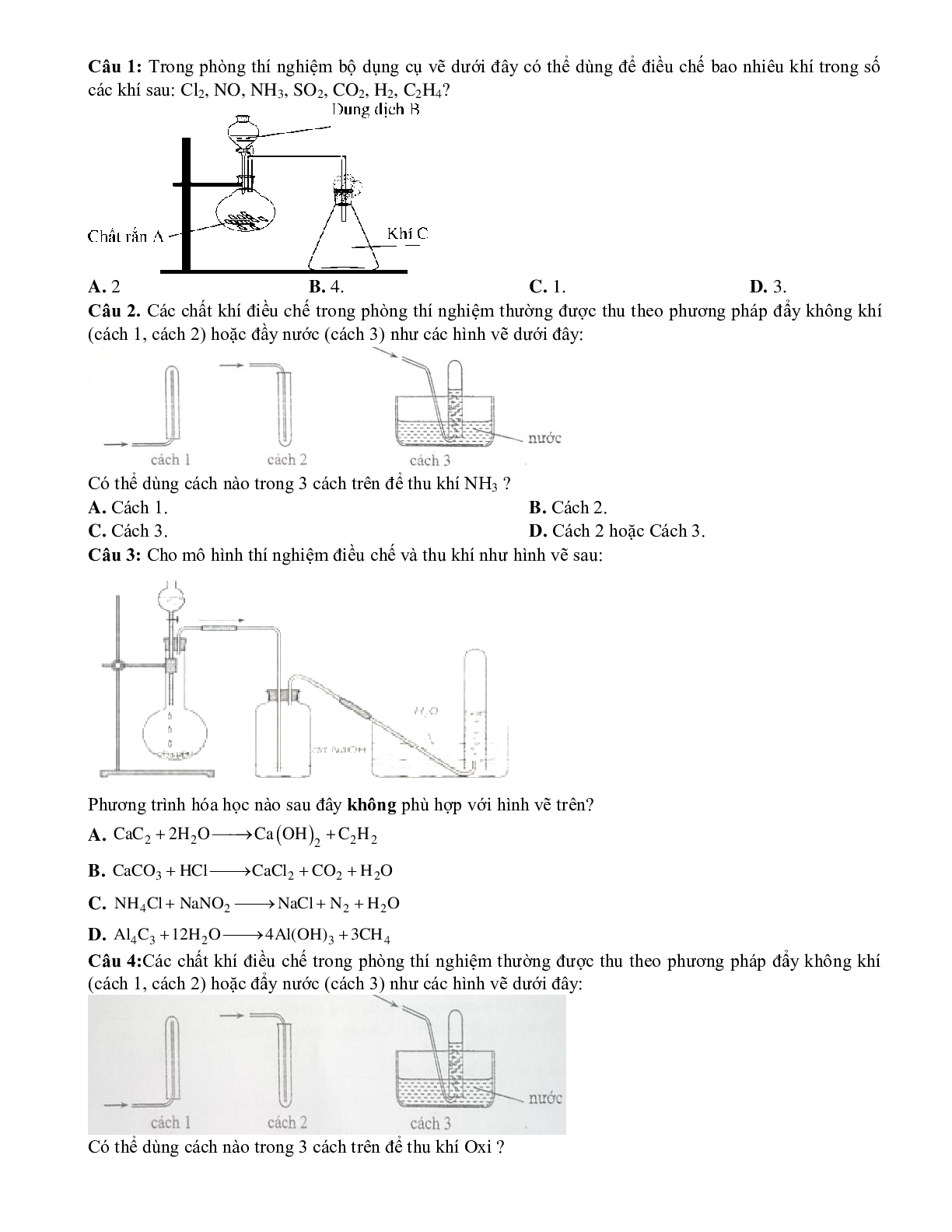 Bài tập về hình vẽ thí nghiệm hóa học có chọn lọc (trang 1)