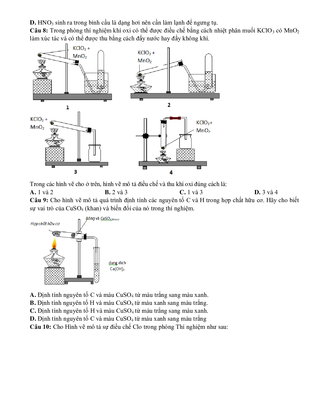 Bài tập về hình vẽ thí nghiệm hóa học có chọn lọc (trang 3)