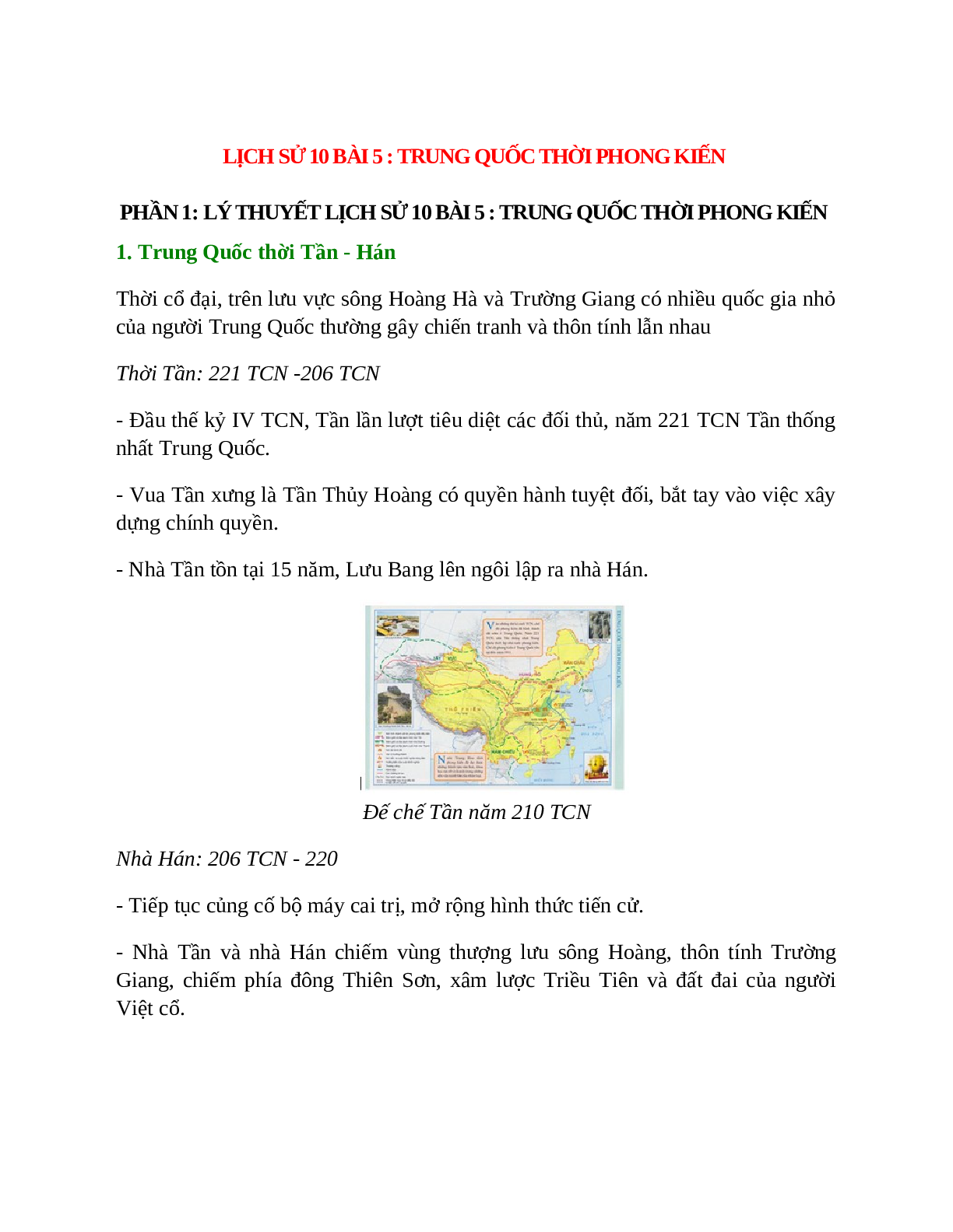 Lịch Sử 10 Bài 5 (Lý thuyết và trắc nghiệm): Trung Quốc thời phong kiến (trang 1)