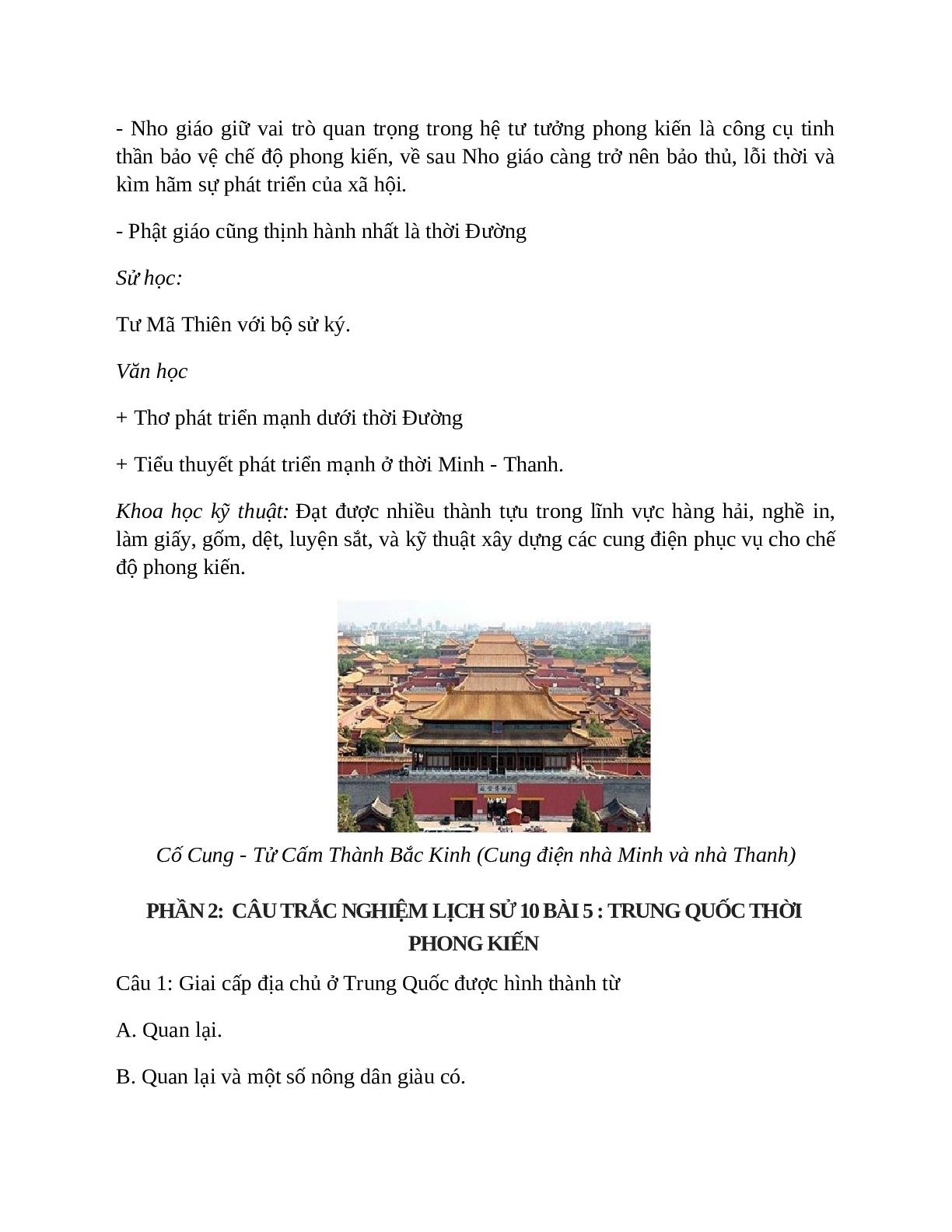 Lịch Sử 10 Bài 5 (Lý thuyết và trắc nghiệm): Trung Quốc thời phong kiến (trang 5)
