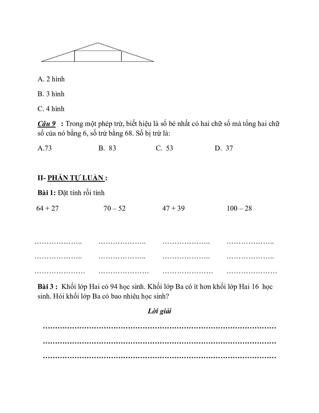 Đề ganh đua Ôn tập dượt môn Toán lớp 2 với đáp án (15 đề) (trang 10)