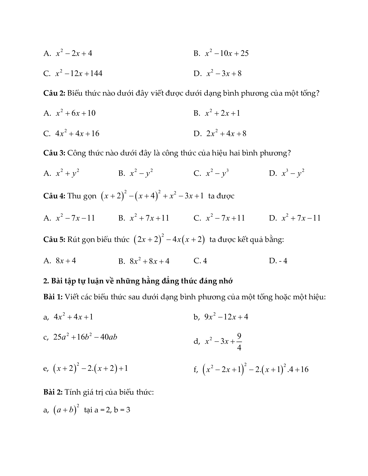 Lý thuyết Toán lớp 8 Bài 3: Những hằng đẳng thức đáng nhớ (trang 3)