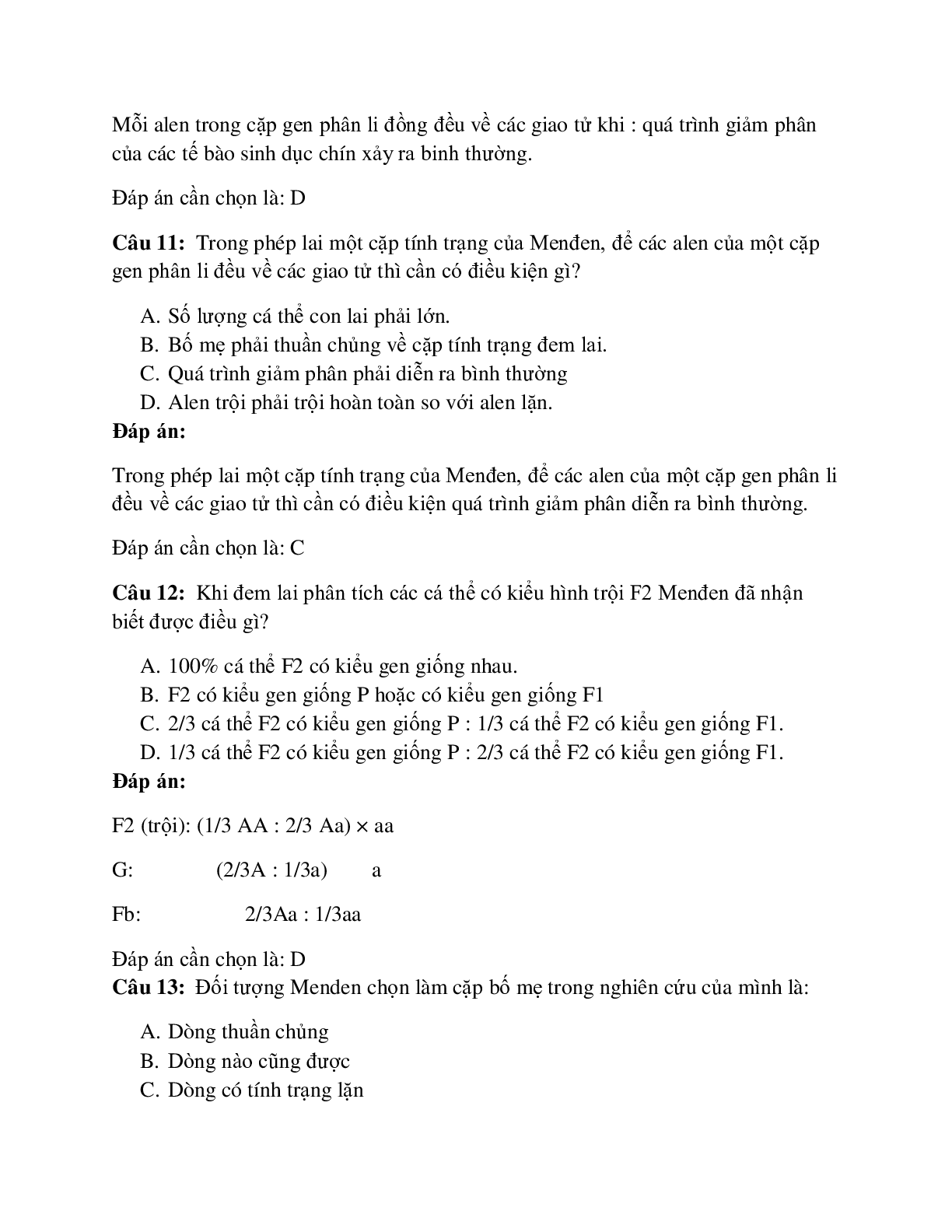 94 câu Trắc nghiệm Sinh học lớp 12 Bài 8 có đáp án 2023: Quy luật phân li (trang 5)