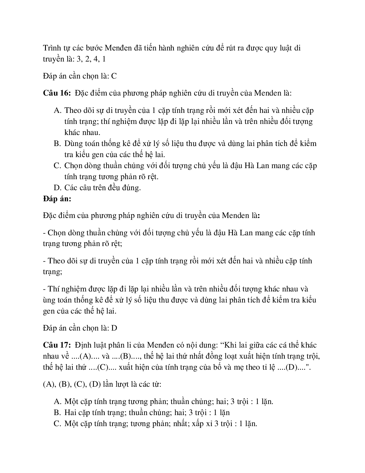94 câu Trắc nghiệm Sinh học lớp 12 Bài 8 có đáp án 2023: Quy luật phân li (trang 7)