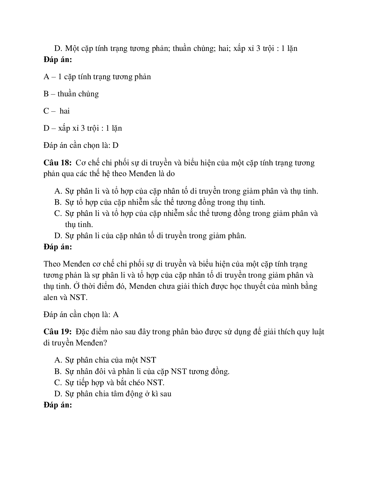 94 câu Trắc nghiệm Sinh học lớp 12 Bài 8 có đáp án 2023: Quy luật phân li (trang 8)