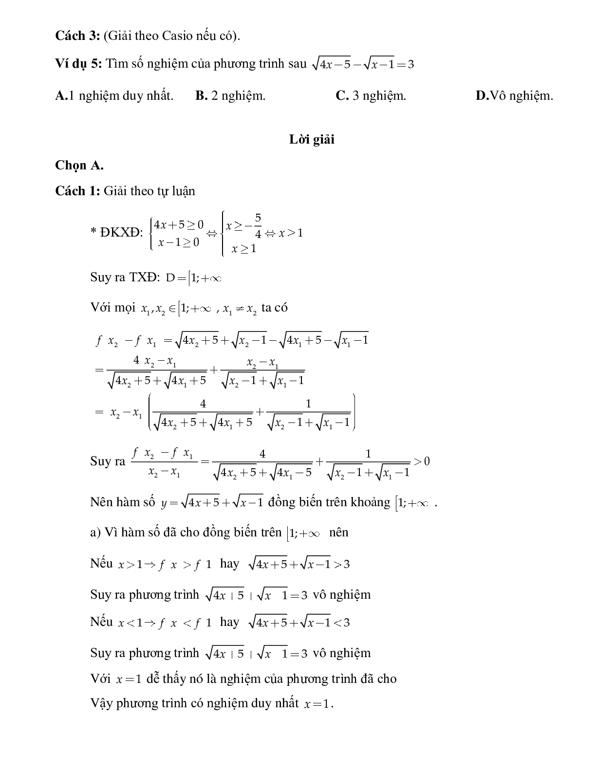 Bài tập tự luyện xét sự biến thiên của hàm số trên khoảng cho trước Toán 10 (trang 3)