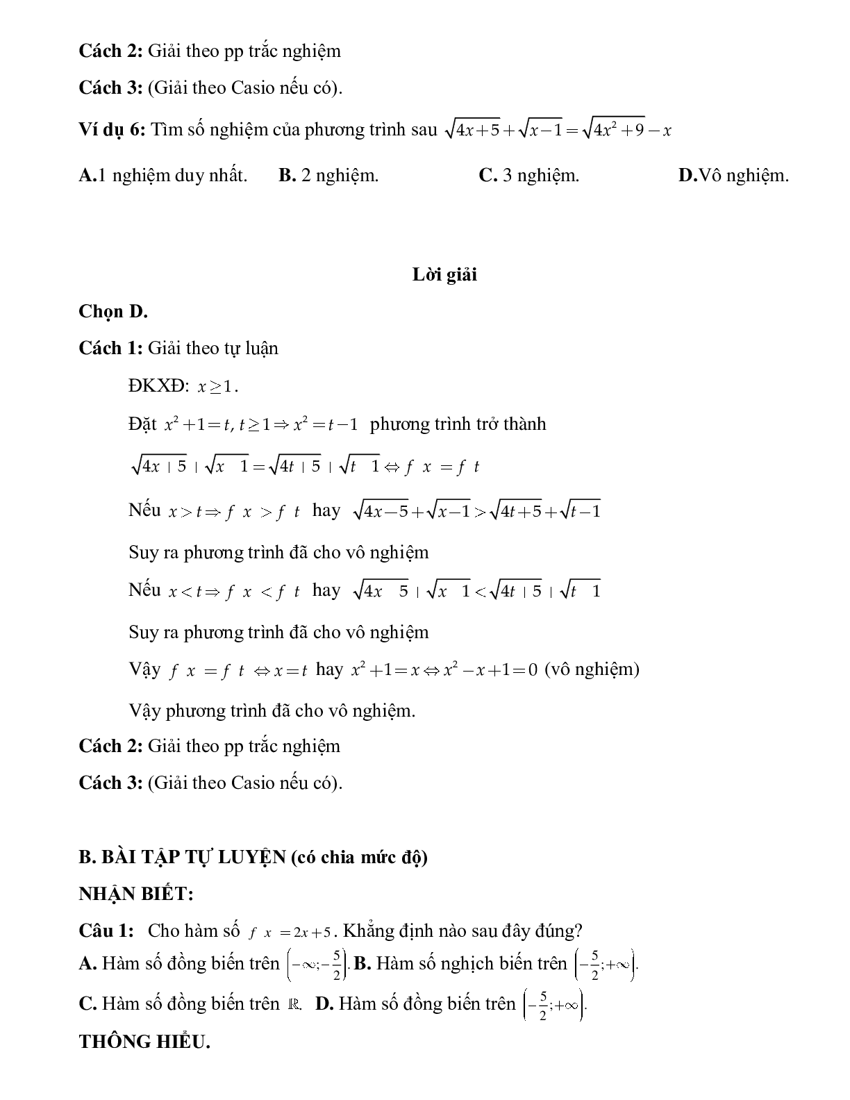 Bài tập tự luyện xét sự biến thiên của hàm số trên khoảng cho trước Toán 10 (trang 4)