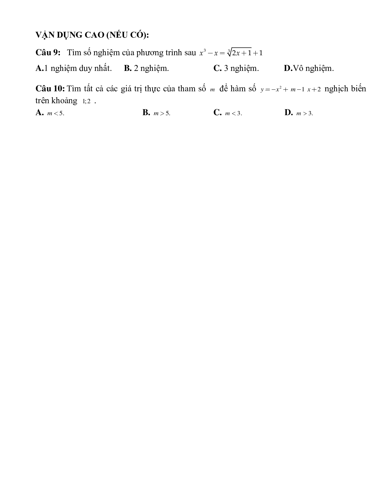 Bài tập tự luyện xét sự biến thiên của hàm số trên khoảng cho trước Toán 10 (trang 6)