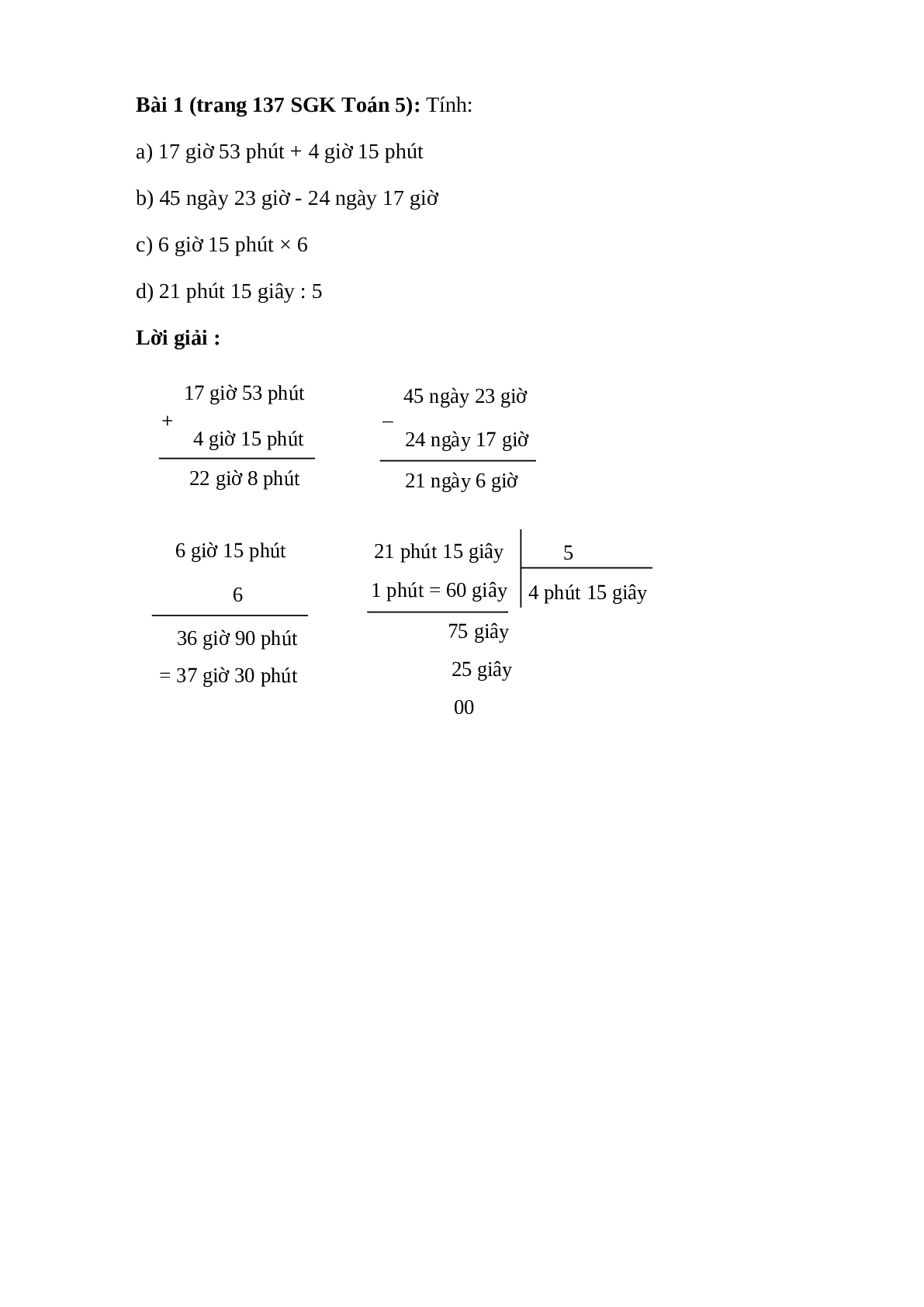 Tính 17 giờ 53 phút + 4 giờ 15 phút (trang 1)