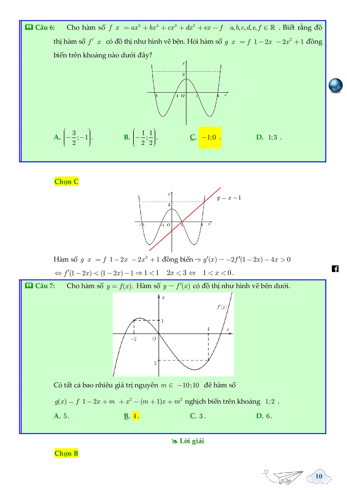Tính đơn điệu của hàm ẩn được cho bởi đồ thị hàm f'(x) (trang 10)