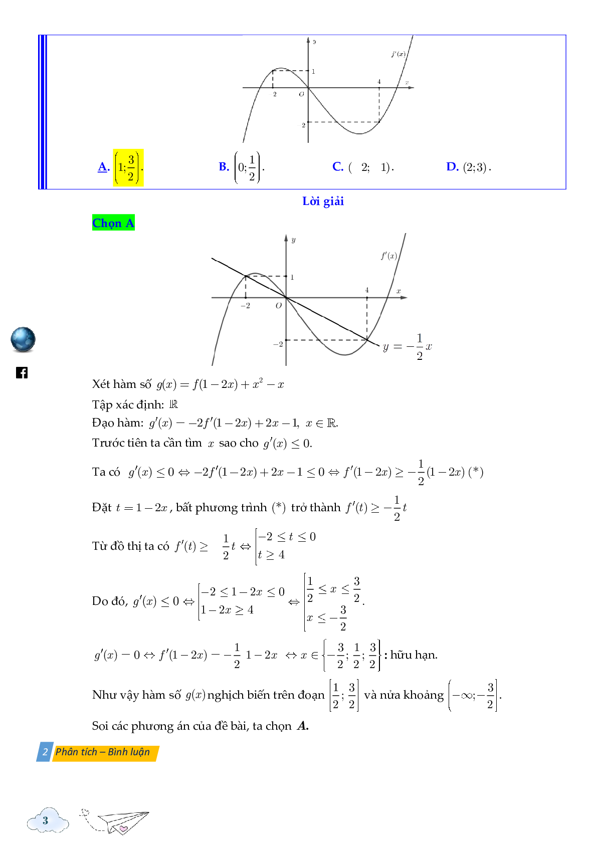 Tính đơn điệu của hàm ẩn được cho bởi đồ thị hàm f'(x) (trang 3)