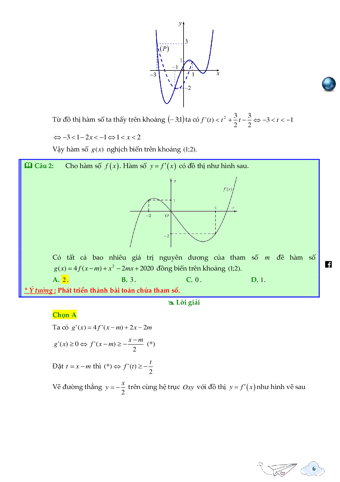 Tính đơn điệu của hàm ẩn được cho bởi đồ thị hàm f'(x) (trang 6)