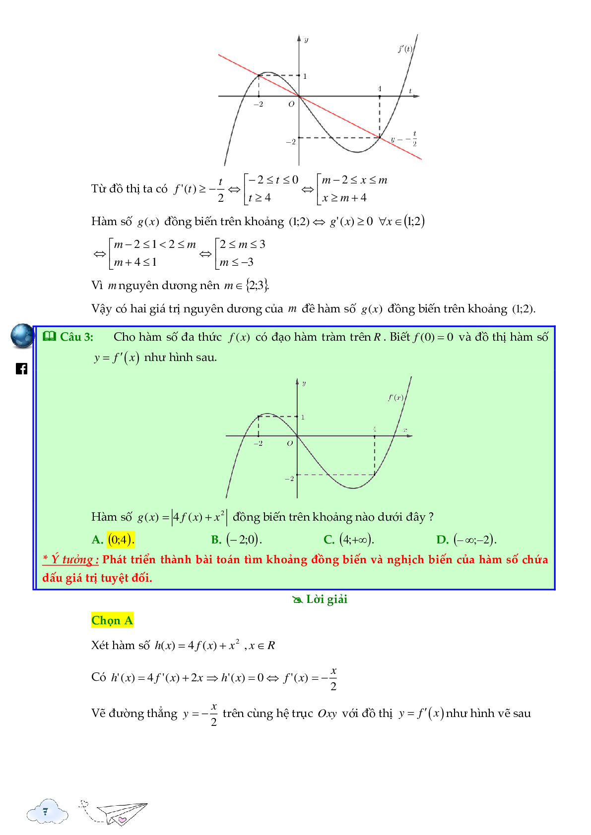 Tính đơn điệu của hàm ẩn được cho bởi đồ thị hàm f'(x) (trang 7)
