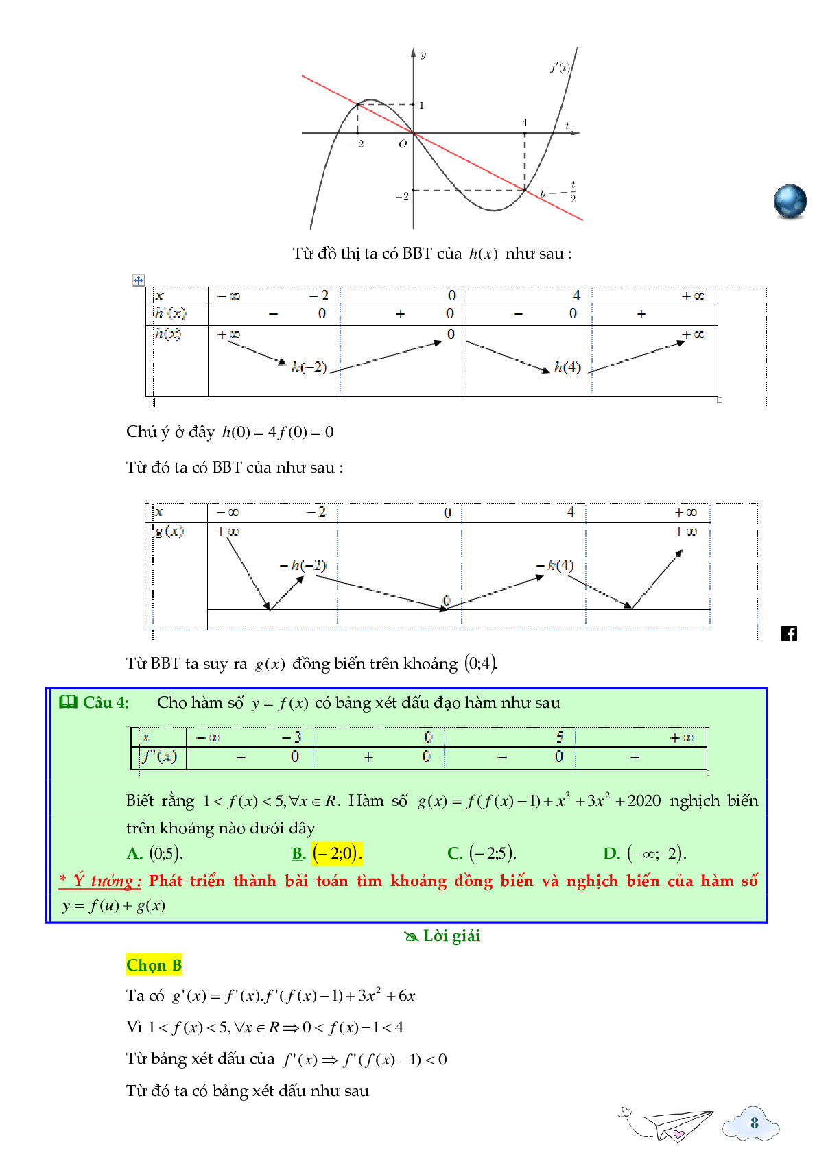 Tính đơn điệu của hàm ẩn được cho bởi đồ thị hàm f'(x) (trang 8)