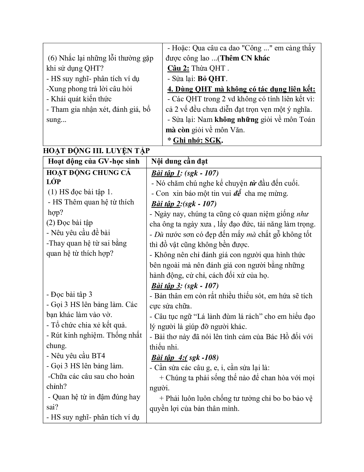 Giáo án ngữ văn lớp 7 Tuần 9 Tiết 33: Chữa lỗi về quan hệ từ mới nhất (trang 3)