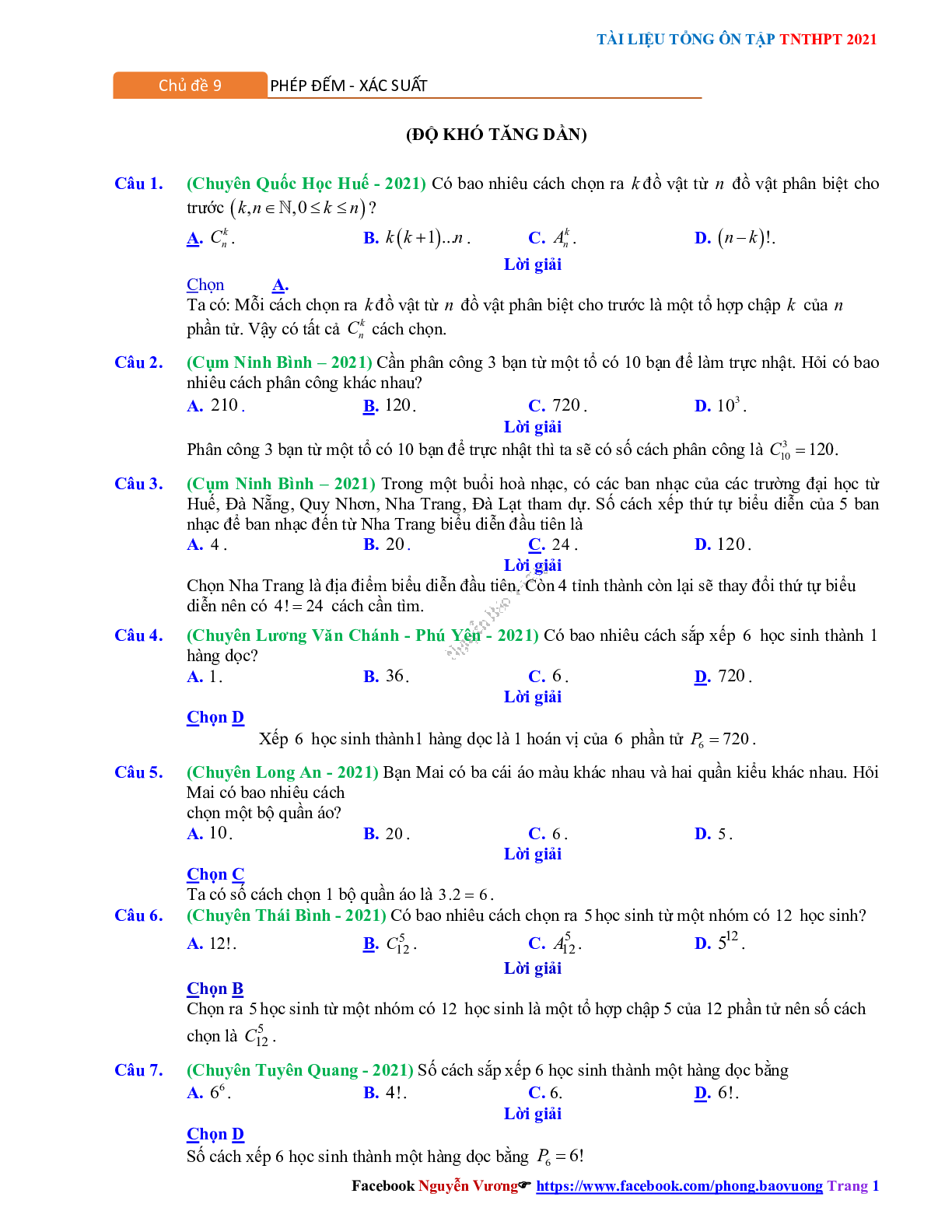 Chuyên đề Phép đếm - xác suất có đáp án môn Toán lớp 11 (trang 1)