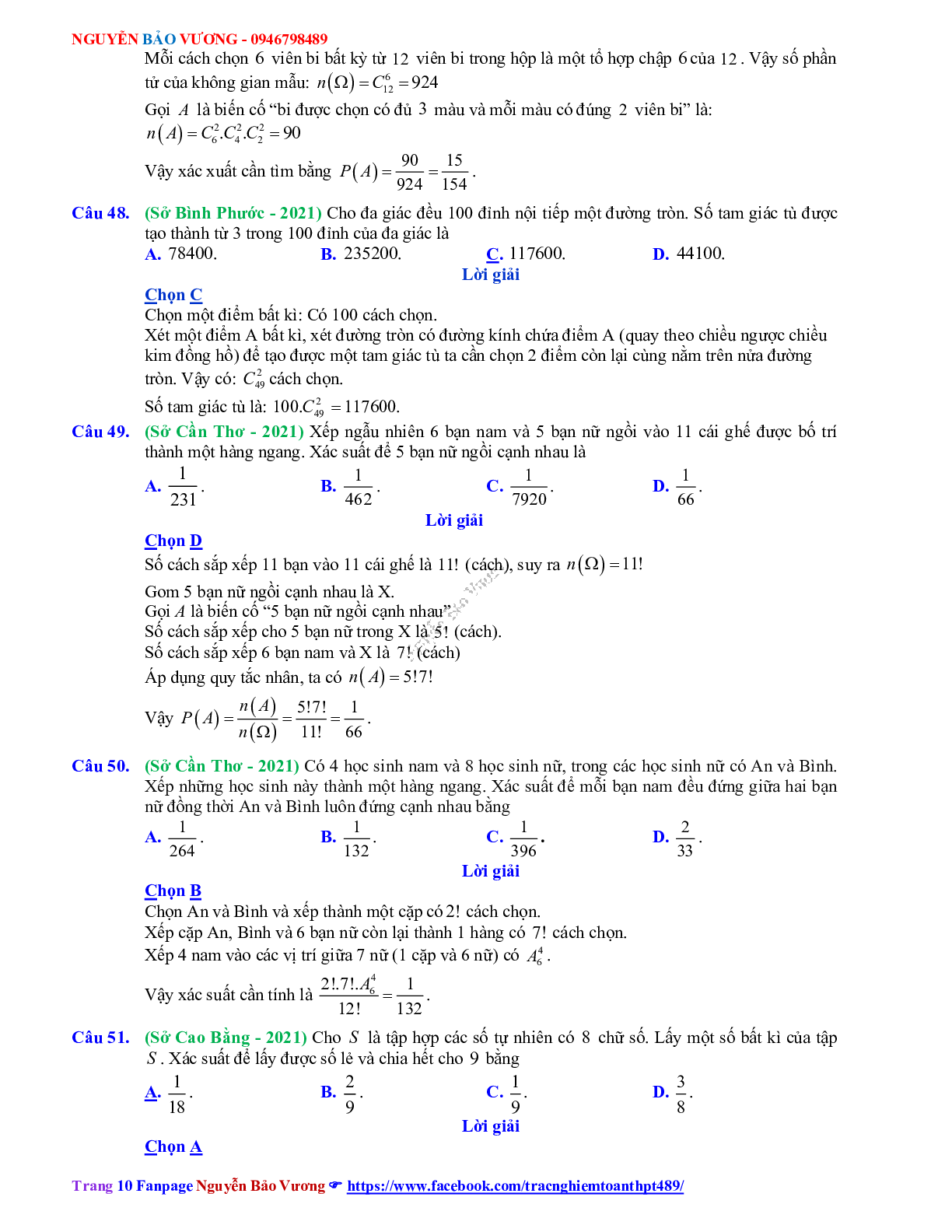 Chuyên đề Phép đếm - xác suất có đáp án môn Toán lớp 11 (trang 10)
