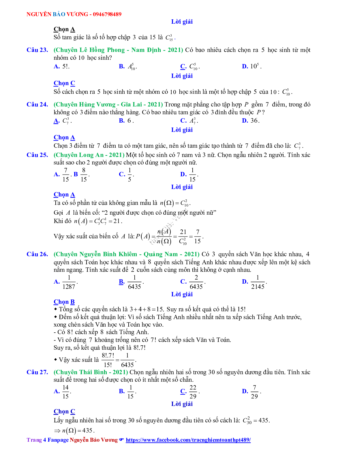 Chuyên đề Phép đếm - xác suất có đáp án môn Toán lớp 11 (trang 4)
