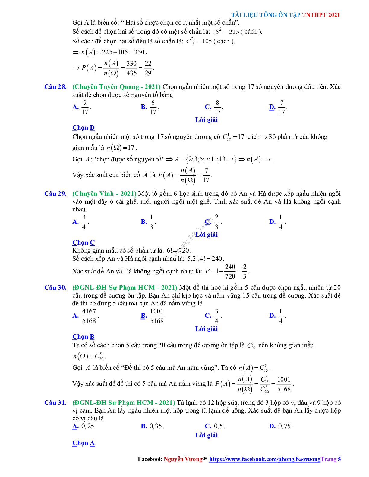 Chuyên đề Phép đếm - xác suất có đáp án môn Toán lớp 11 (trang 5)