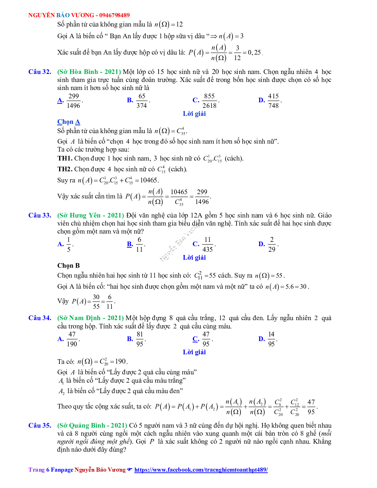 Chuyên đề Phép đếm - xác suất có đáp án môn Toán lớp 11 (trang 6)